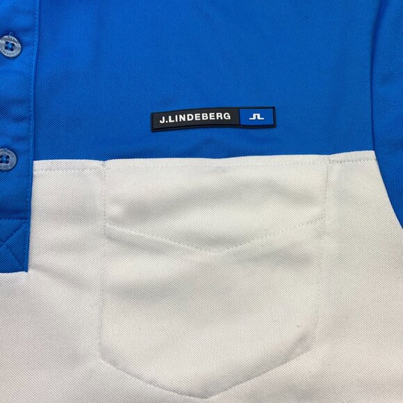 Vintage J. Lindberg Golf Shirt Men Large L Blue White Polo Pulls on Fabric Look - Picture 2 of 13